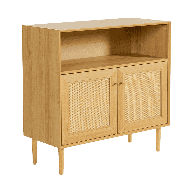 Tủ đựng đồ hai cửa mộc mạc màu gỗ có cửa mây (Y-C43)